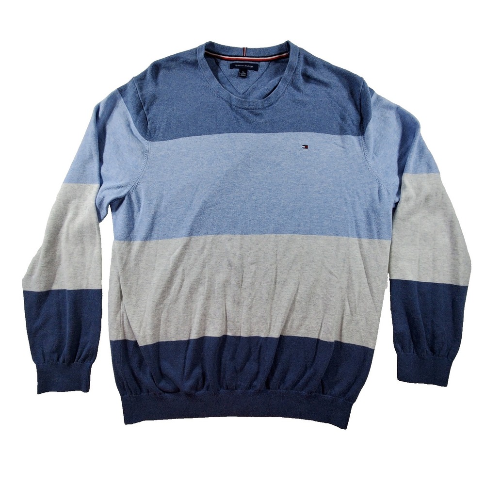 Tommy Hilfiger Colorblock‎ V Neck Sweater Blue Mens 3XL Cotton